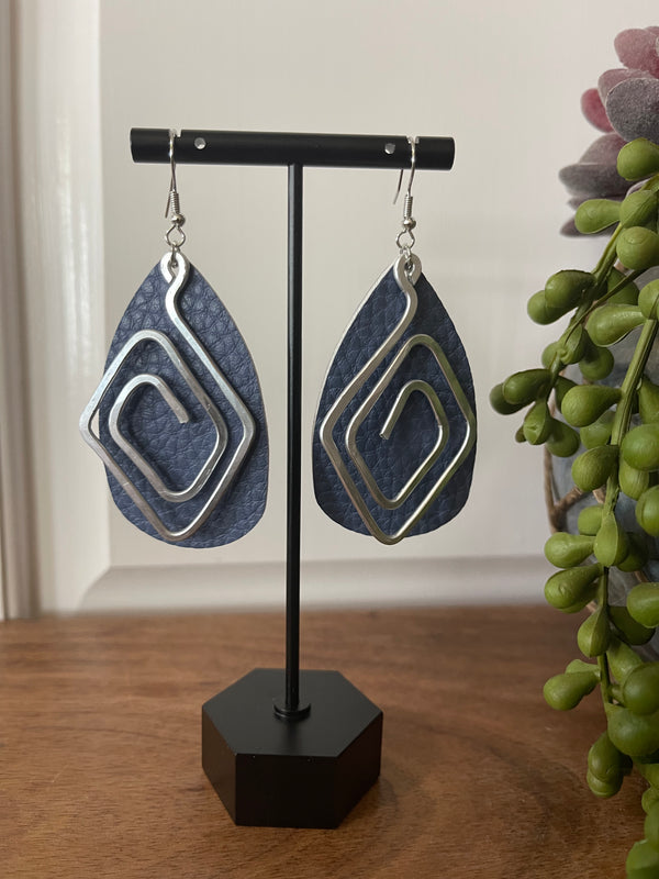 Diamond Hammered Metal Teardrop Earrings